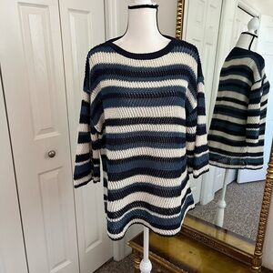 Weekend Max Mara Relaxed Fit Pullover Sweater, 3/4” Sleeve, Blue & White. Sz XL